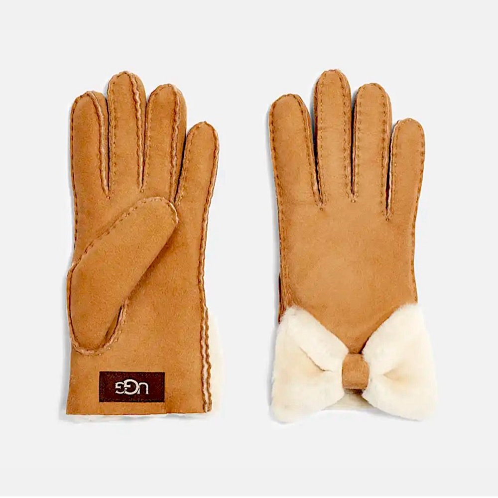 UGG sheep wool and suede bow gloves New size Large